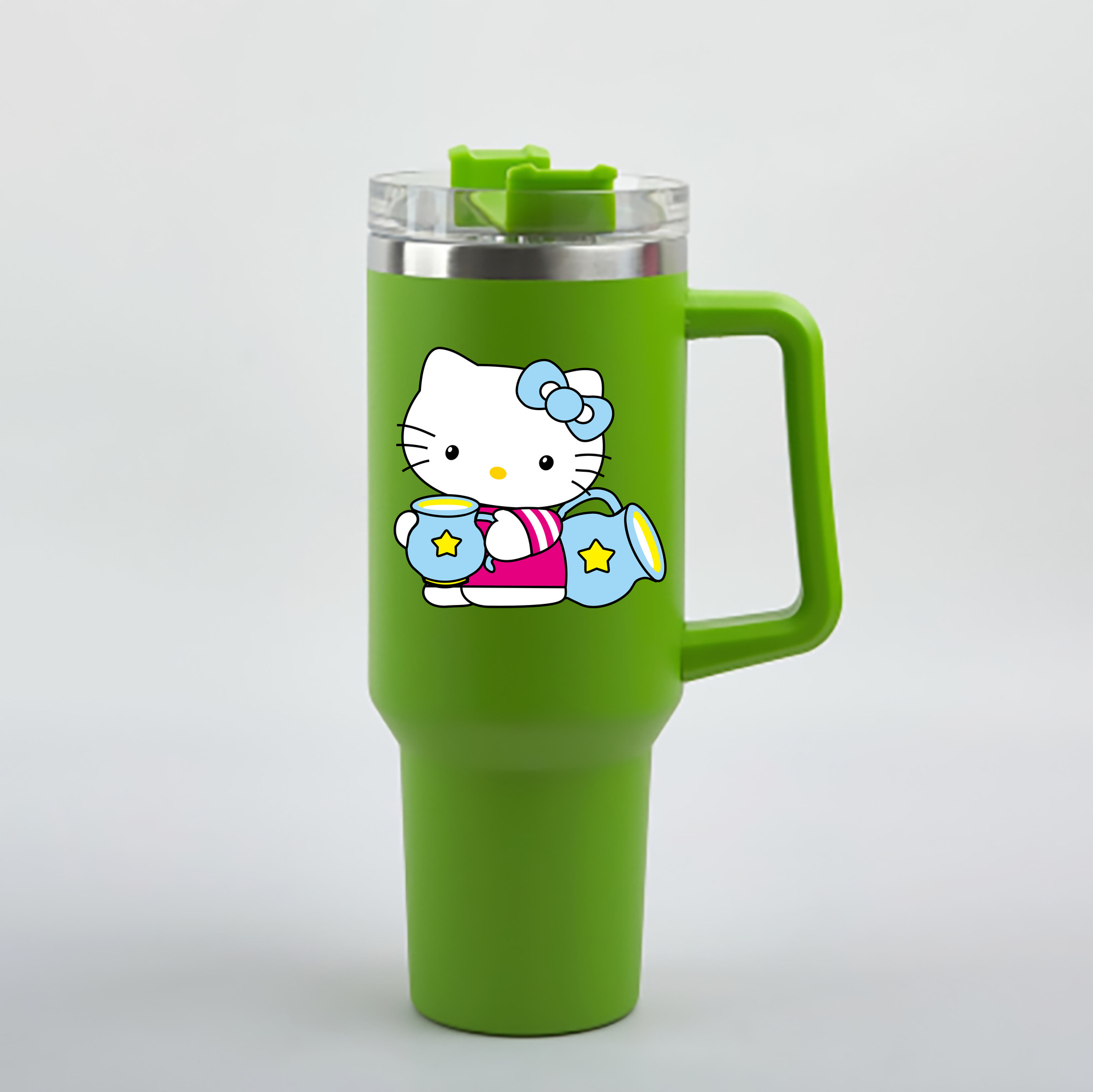（画像用） Hello Kitty ハローキティ 1200mL車用タンブラー - クリスタルステッカー（プラスチックストロー付き）